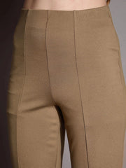 Women Brown Bootcut Flared High-Rise Trousers-SFPANT50878