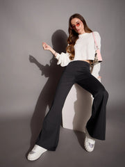 Women Grey Bootcut Flared High-Rise Trousers-SFPANT50879