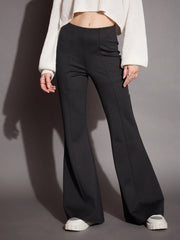 Women Grey Bootcut Flared High-Rise Trousers-SFPANT50879