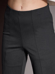 Women Grey Bootcut Flared High-Rise Trousers-SFPANT50879