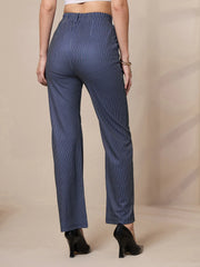 Women Navy Striped Straight Fit Trousers-SFPANT50901