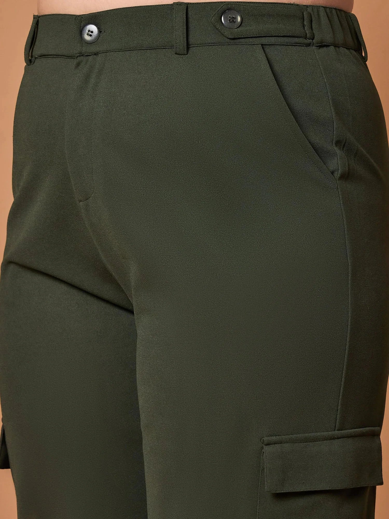 Olive Solid Cargo Pants | Women's Pants with Pull Hem Detail
