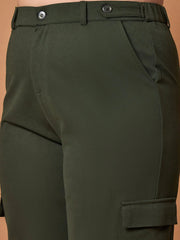 Women Olive Solid Pull Hem Cargo Pants-SFPANT50937