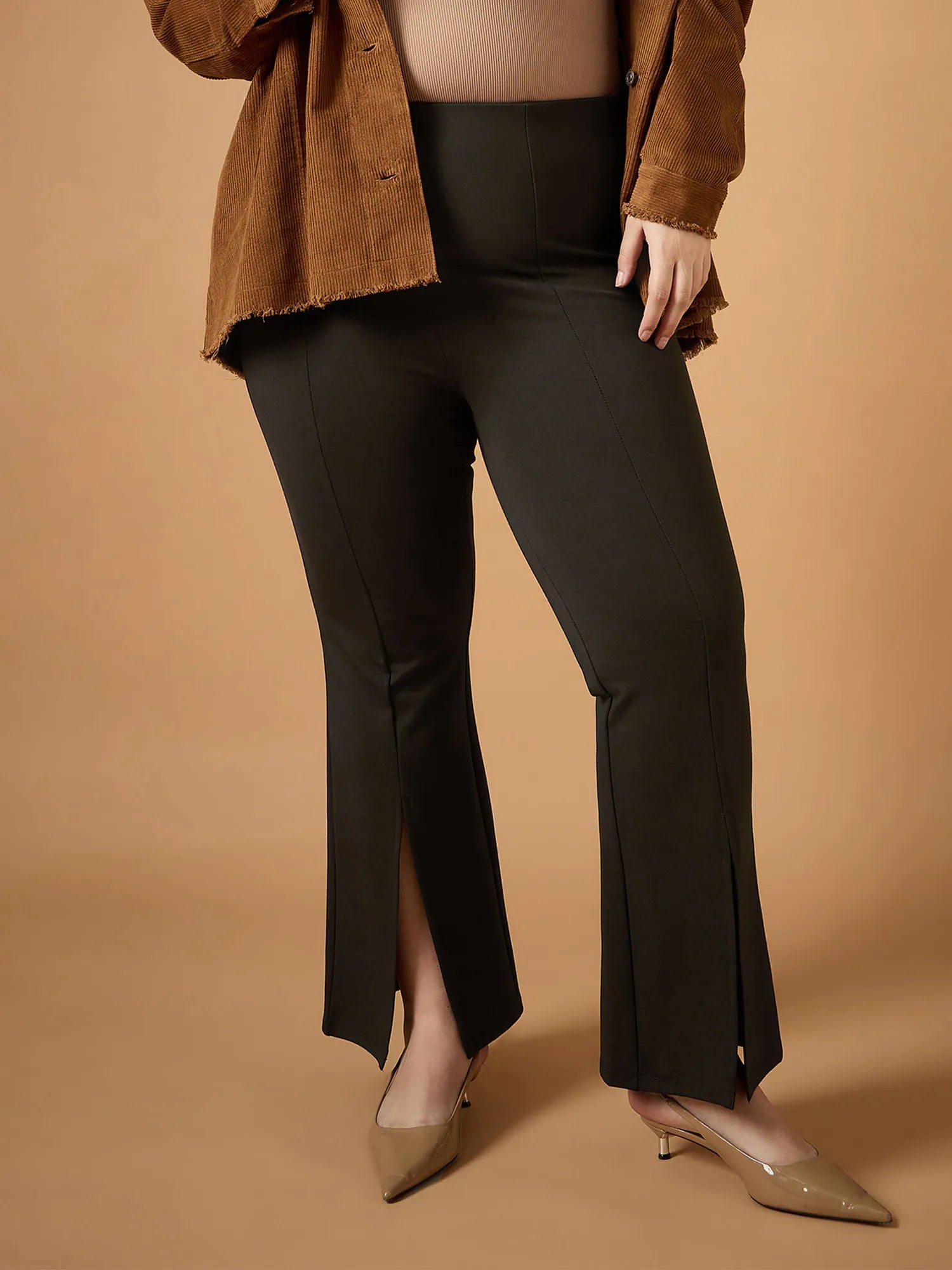 Brown Front Slit Bell Bottom Pants | Women's Western Wear