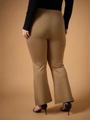 Women Beige Front Slit Detail Bell Bottom Pants-SFPANT50943