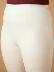 Women White Front Slit Detail Bell Bottom Pants-SFPANT50944