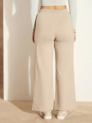 Women Taupe Terry Wide Leg Drawstring Pants-SFPANT50956