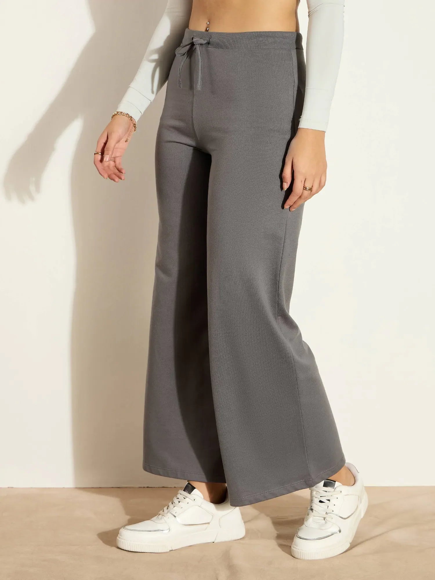 Dark Grey Terry Wide Leg Pants - Women's Gym Clothes Activewear