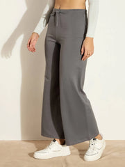 Women Dark Grey Terry Wide Leg Drawstring Pants-SFPANT50958