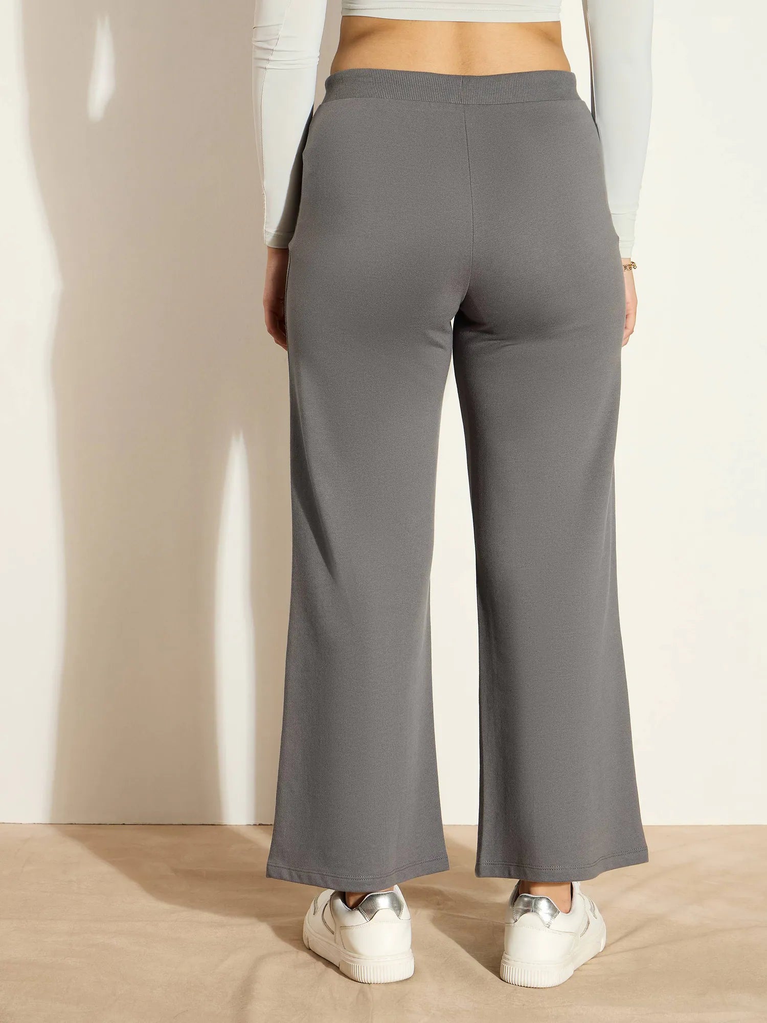 Dark Grey Terry Wide Leg Pants - Women's Gym Clothes Activewear