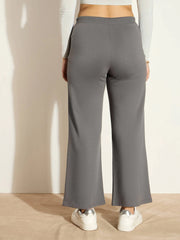 Women Dark Grey Terry Wide Leg Drawstring Pants-SFPANT50958
