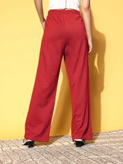 Women Red Terry Line Art Track Pants-SFPANT50962