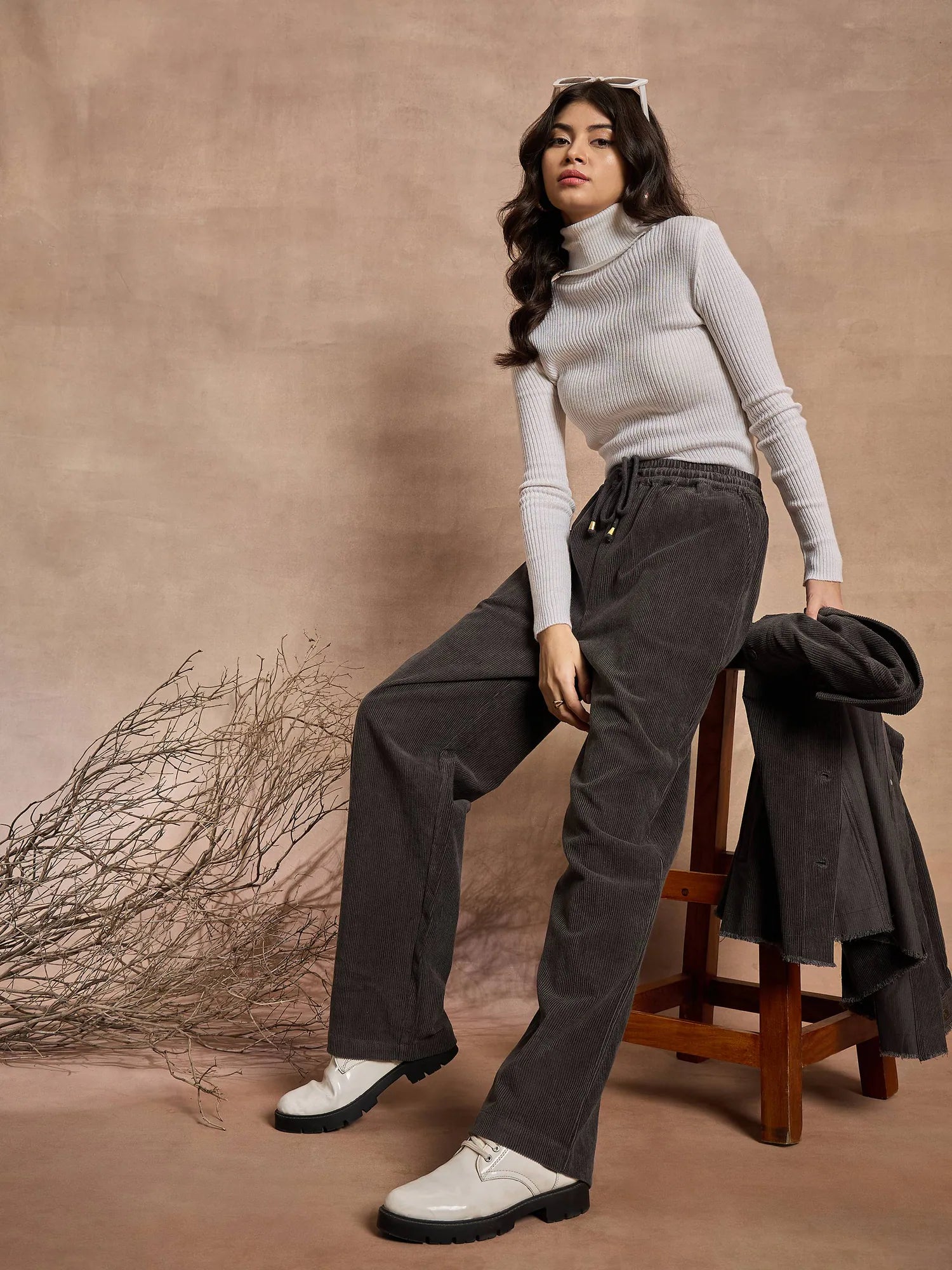 Dark Grey Corduroy Pants - Women's Western Clothing