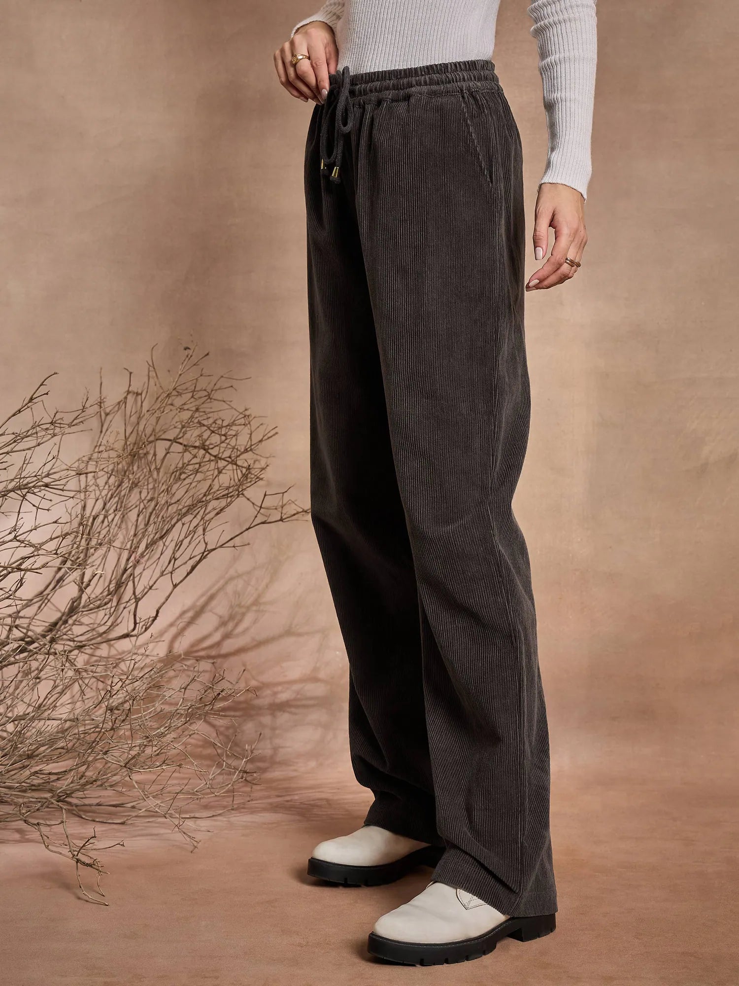 Dark Grey Corduroy Pants - Women's Western Clothing