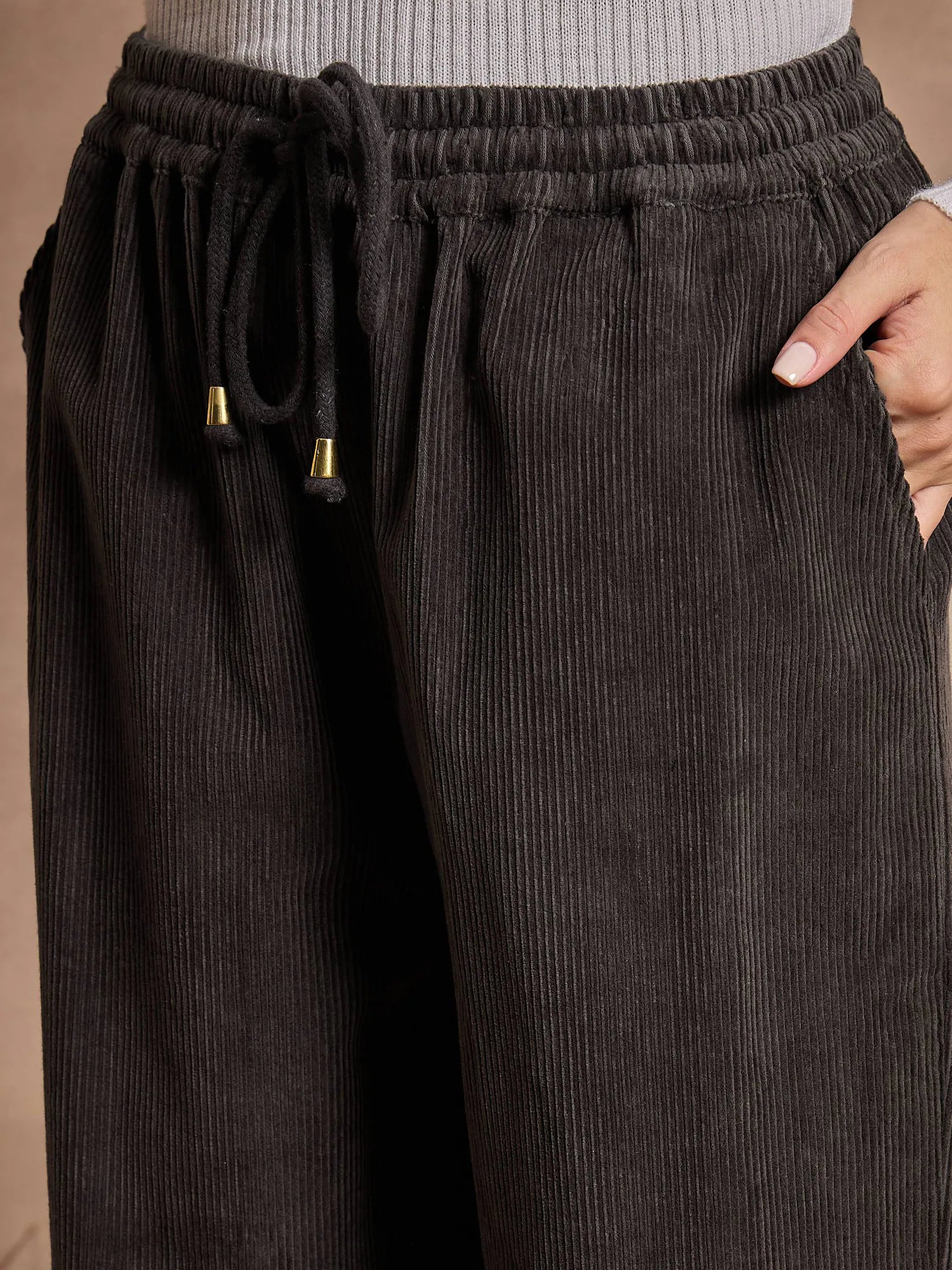 Dark Grey Corduroy Pants - Women's Western Clothing