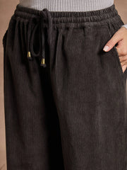 Women Dark Grey Corduroy Straight Pants-SFPANT50966