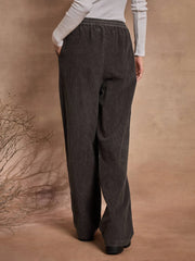 Women Dark Grey Corduroy Straight Pants-SFPANT50966