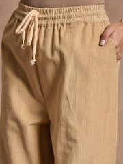 Women Beige Corduroy Straight Pants-SFPANT50967