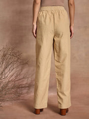 Women Beige Corduroy Straight Pants-SFPANT50967