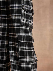 Women Black Check Straight Fit Cargo Pants-SFPANT50970