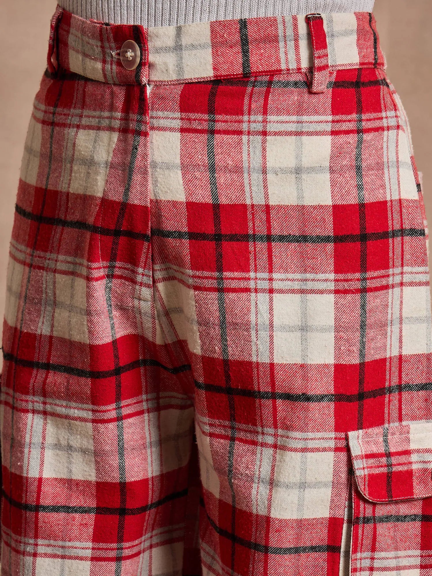 Red & White Check Cargo Pants | Women's Western Clothing