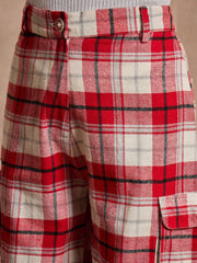 Women Red & White Check Straight Fit Cargo Pants-SFPANT50971