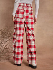 Women Red & White Check Straight Fit Cargo Pants-SFPANT50971