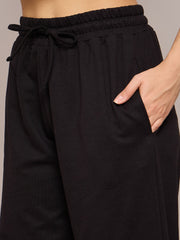 Women Black Terry Baggy Joggers-SFPANT50991