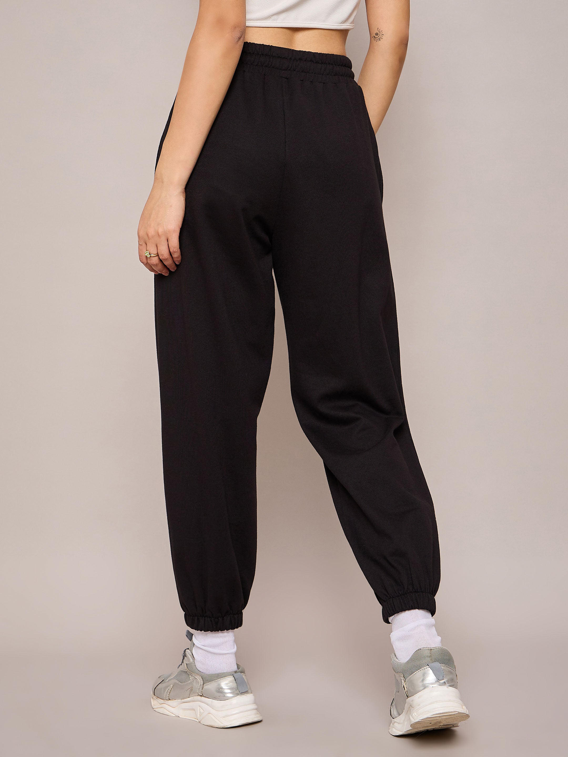 Women Black Terry Baggy Joggers-SFPANT50991