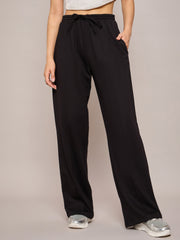 Women Black Terry Side Pockets Track Pants-SFPANT50995