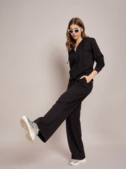 Women Black Terry Side Pockets Track Pants-SFPANT50995