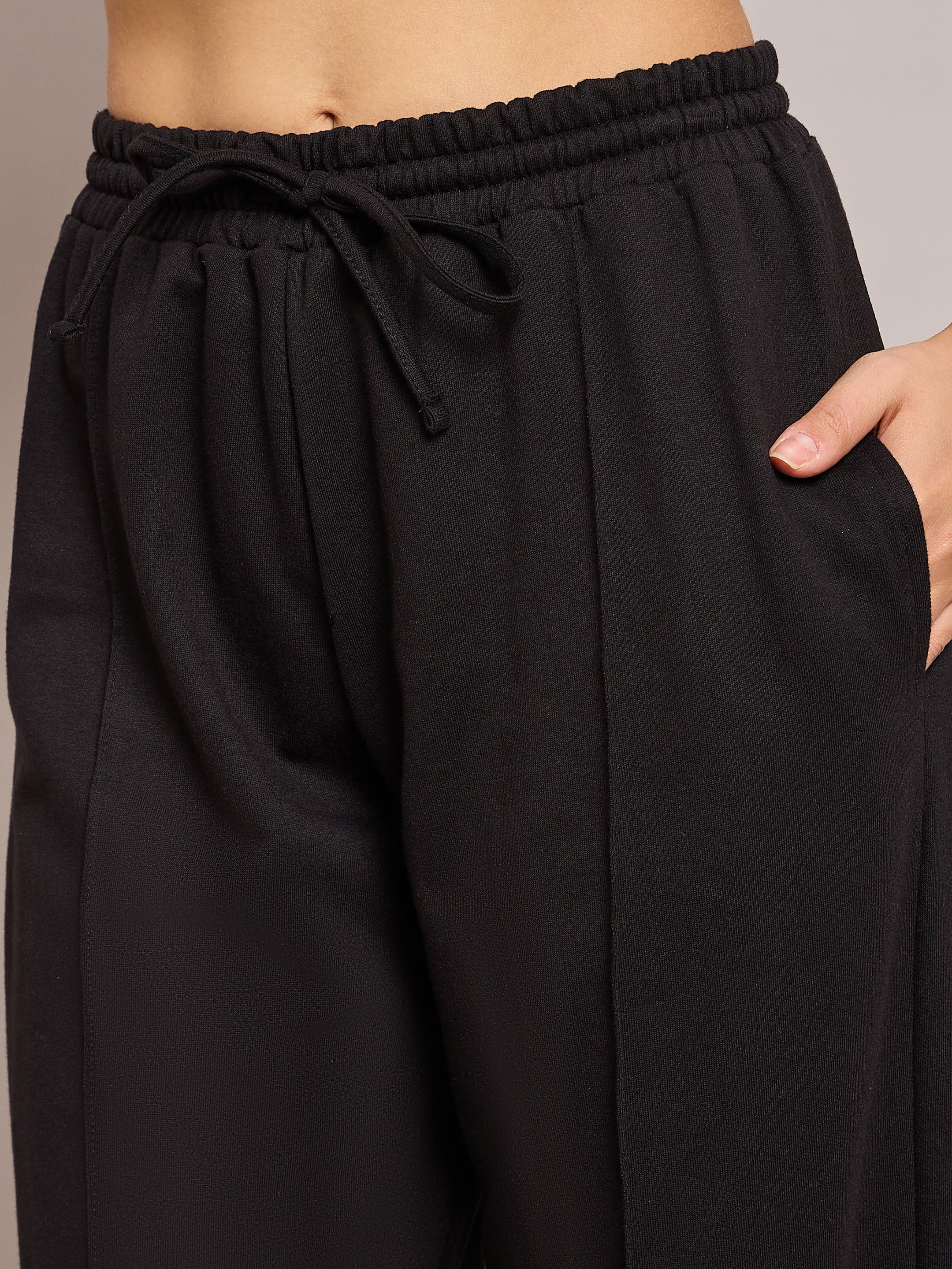 Women Black Terry Side Pockets Track Pants-SFPANT50995