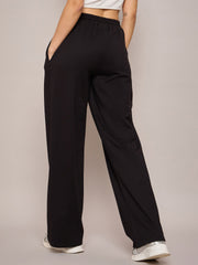 Women Black Terry Side Pockets Track Pants-SFPANT50995