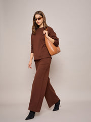 Women Brown Terry Wide Leg Track Pants-SFPANT50997