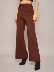 Women Brown Terry Wide Leg Track Pants-SFPANT50997