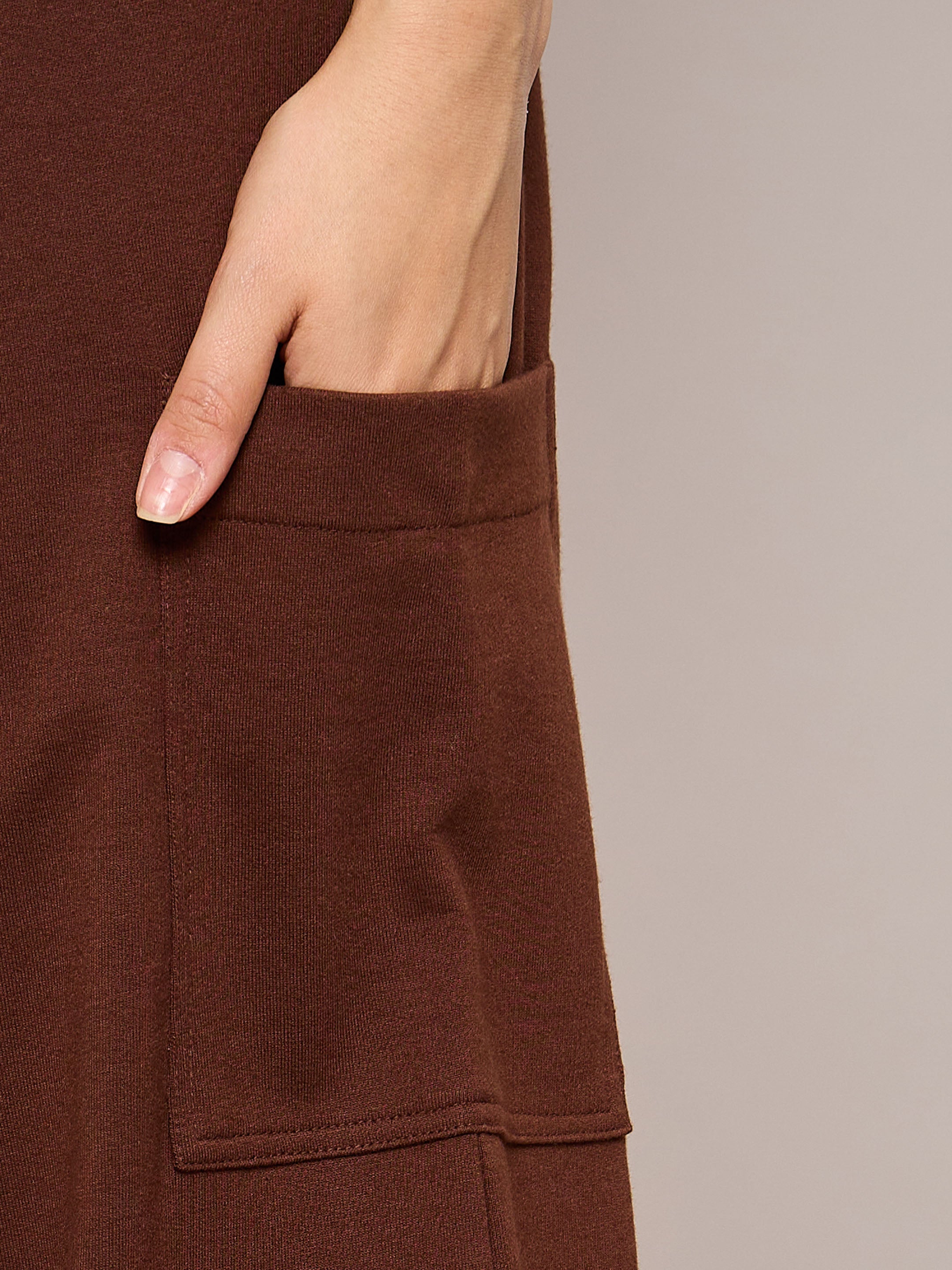 Women Brown Terry Wide Leg Track Pants-SFPANT50997