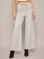 Women Grey Melange Terry Wide Leg Track Pants-SFPANT50998