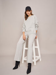 Women Grey Melange Terry Wide Leg Track Pants-SFPANT50998
