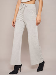 Women Grey Melange Terry Wide Leg Track Pants-SFPANT50998