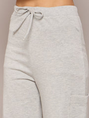 Women Grey Melange Terry Wide Leg Track Pants-SFPANT50998