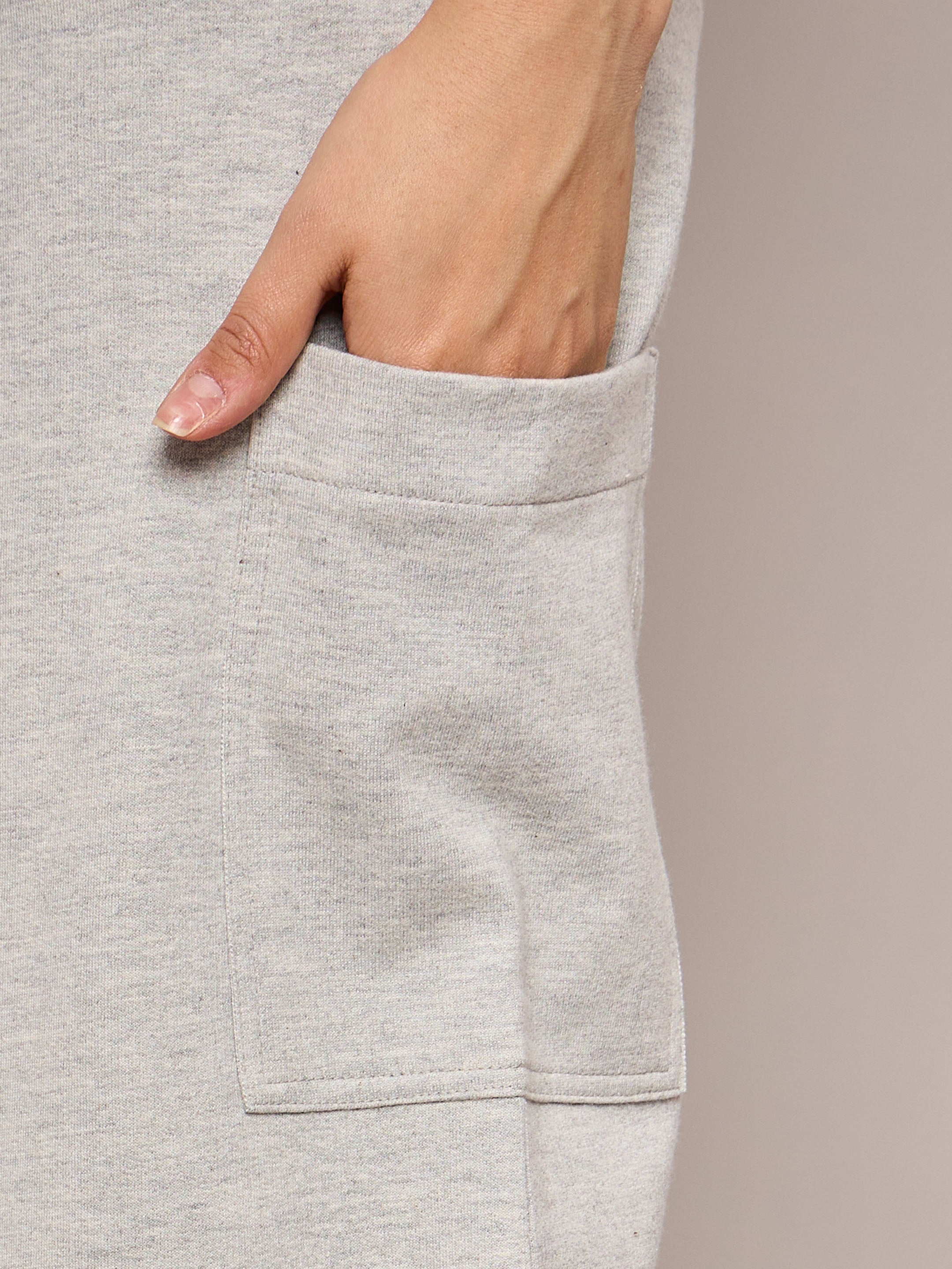 Women Grey Melange Terry Wide Leg Track Pants-SFPANT50998