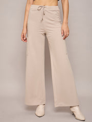 Women Taupe Terry Wide Leg Track Pants-SFPANT50999