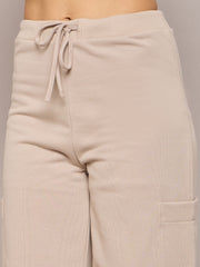 Women Taupe Terry Wide Leg Track Pants-SFPANT50999