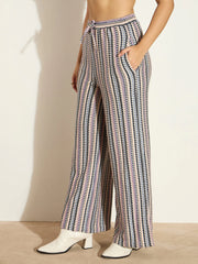 Women White Chevron Stripe Track Pants-SFPANT51000