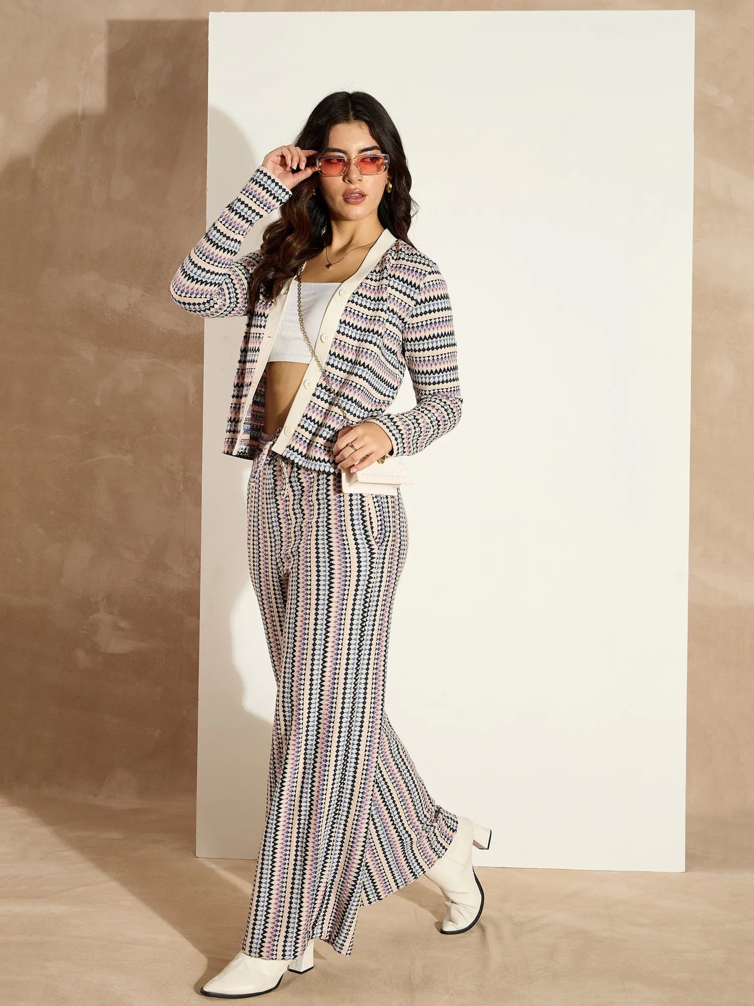 White Chevron Stripe Track Pants - Women's Gym Clothes Online