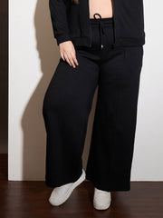 Women Black Fleece Drawstring Sweatpants-SFPANT51006
