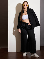 Women Black Fleece Drawstring Sweatpants-SFPANT51006