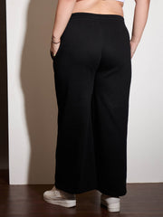 Women Black Fleece Drawstring Sweatpants-SFPANT51006