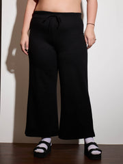 Women Black Terry Drawstring Track Pants-SFPANT51012