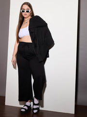 Women Black Terry Drawstring Track Pants-SFPANT51012